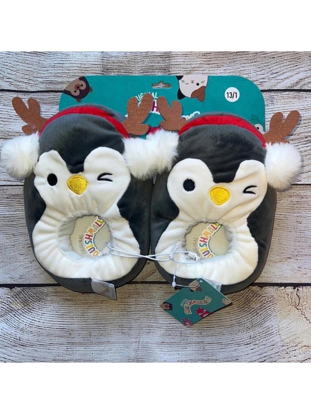 🎄 Squishmallow Kids Slippers Penguin with Antlers